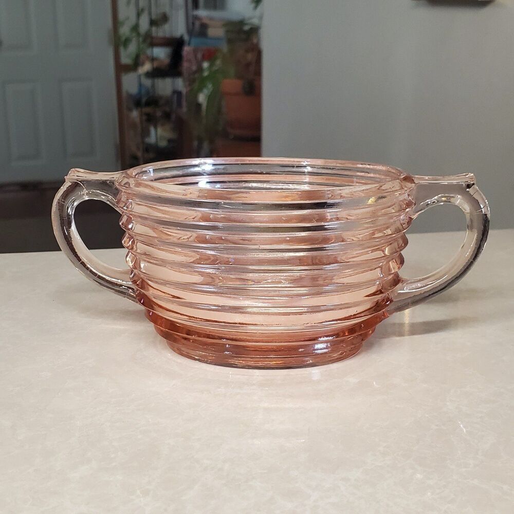 Anchor Hocking Pink Depression Glass Sugar Bowl Manhattan Pattern